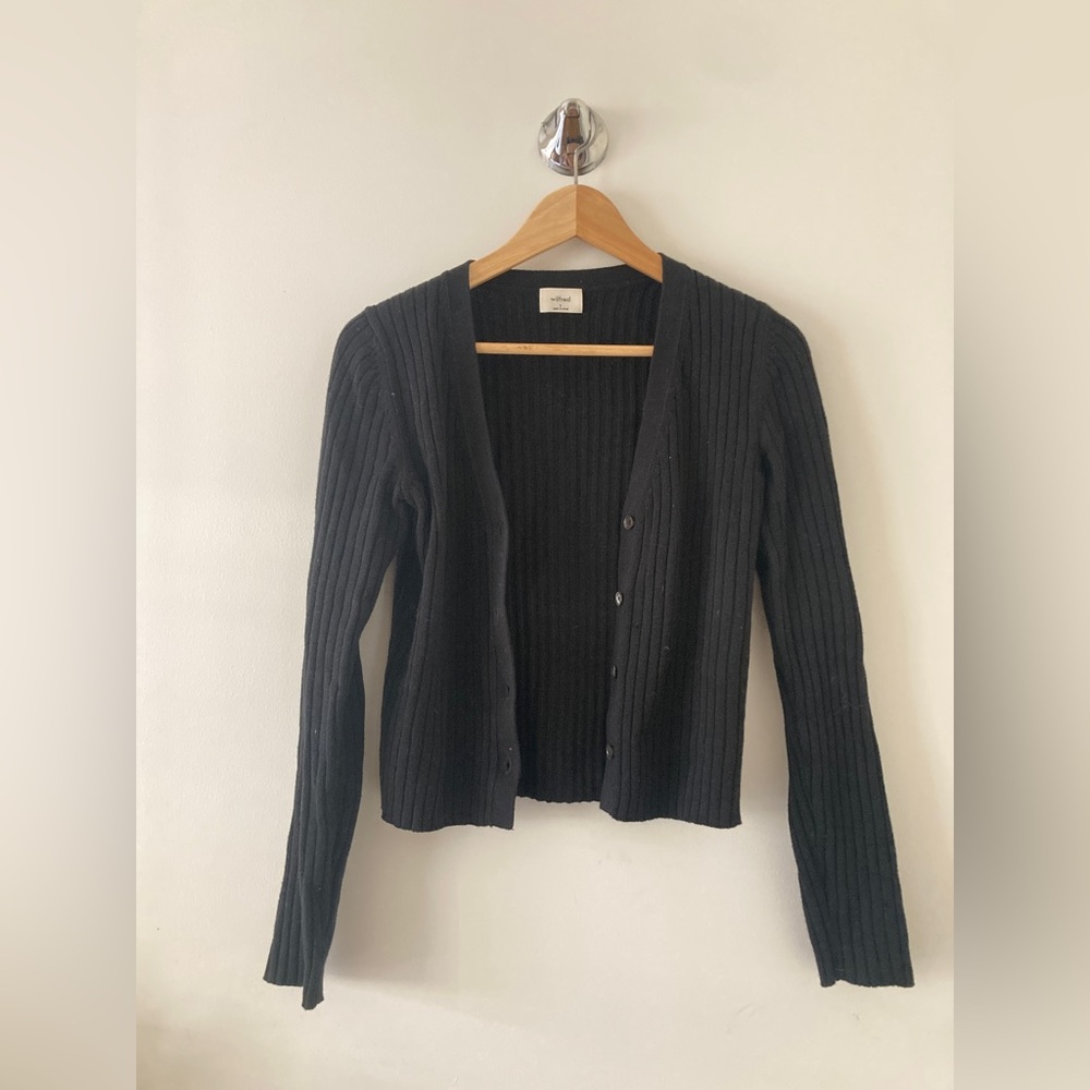Aritzia Black Ribbed Button-Up Cardigan
